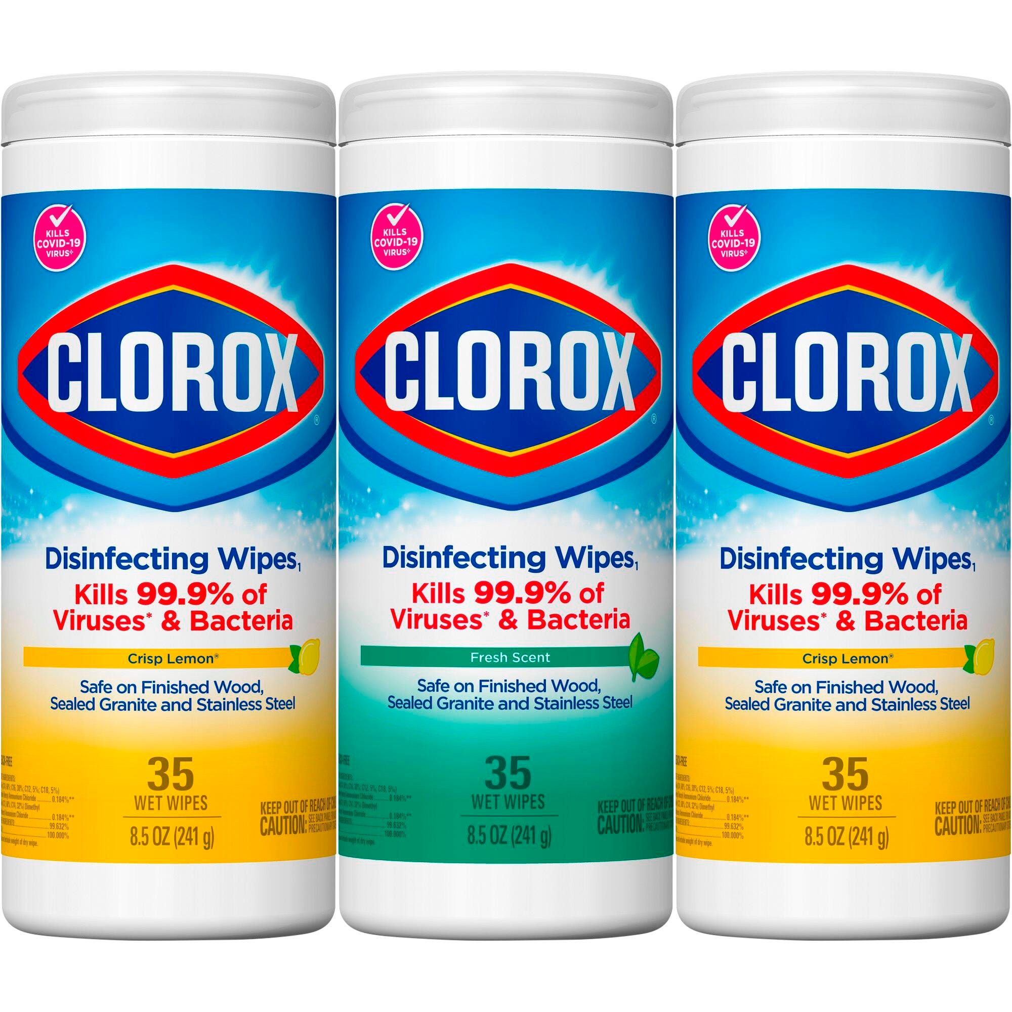 Clorox Bleach Free Disinfecting Wipes, Crisp Lemon and Fresh Scent, 35 Sheets Each, Pack of 3, Item Number 2050028